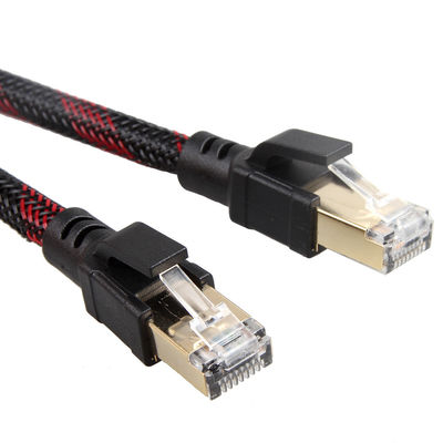Cáp Patch Cat8 trong nhà ngoài trời bện nylon màu đỏ đen 26AWG 40Gbps