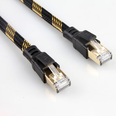 Cáp ổn định RJ45 Cat8 Patch nylon bện màu vàng đen tốc độ cao
