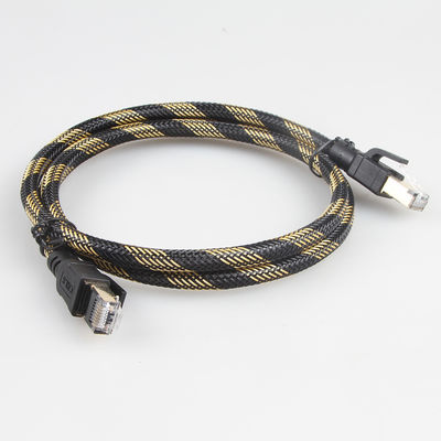 Cáp Ethernet ngoài trời SFTP RJ45 Cat 8 bện nylon màu đen vàng