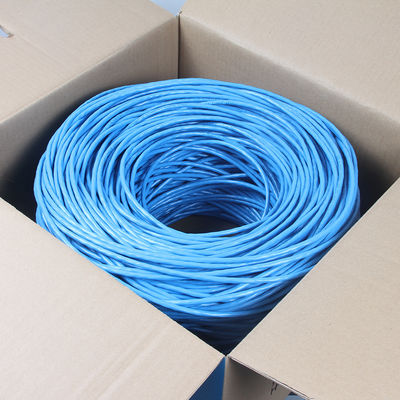 Solid Bare Copper Cat6a Lan Cable Shielded Riser 1000ft Blue 23AWG 750MHz PoE++