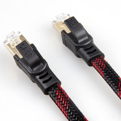 Cáp Ethernet bện nylon ổn định Cat8 Đỏ đen chống nhiễu