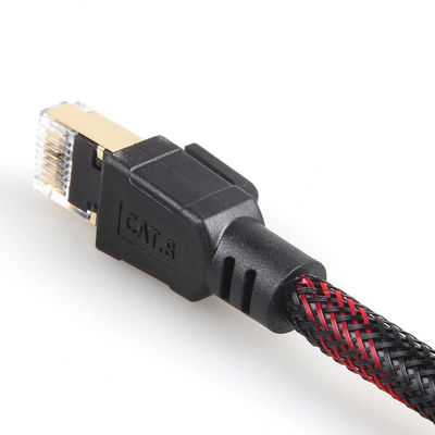 Cáp Patch Cat8 trong nhà ngoài trời bện nylon màu đỏ đen 26AWG 40Gbps