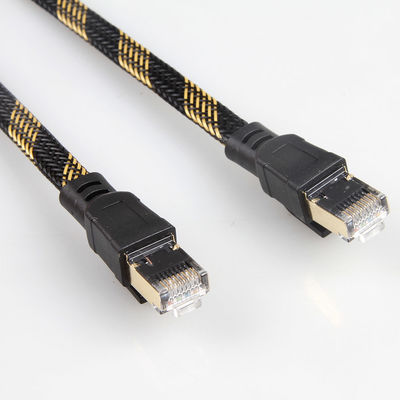 Cáp ổn định RJ45 Cat8 Patch nylon bện màu vàng đen tốc độ cao