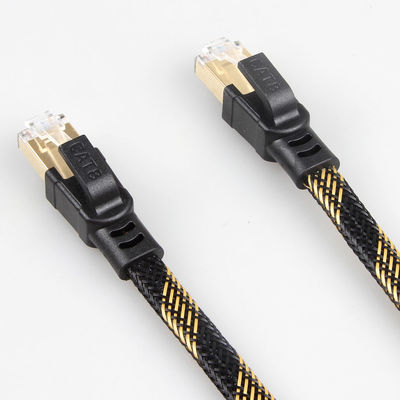 Cáp ổn định RJ45 Cat8 Patch nylon bện màu vàng đen tốc độ cao