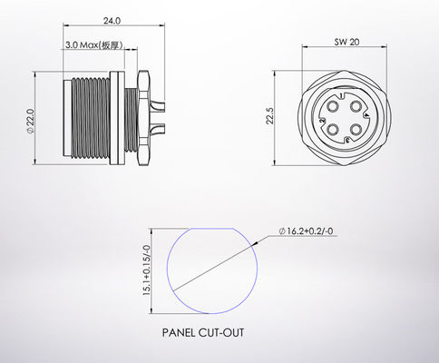 Đầu nối cáp khai thác dây công nghiệp chống nước IP68 M16 4 chân đến XH2.5