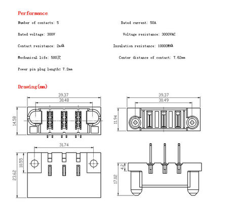 Đầu nối lưỡi nguồn thực tế OEM, Đầu nối cáp điện MISTA 3Pin
